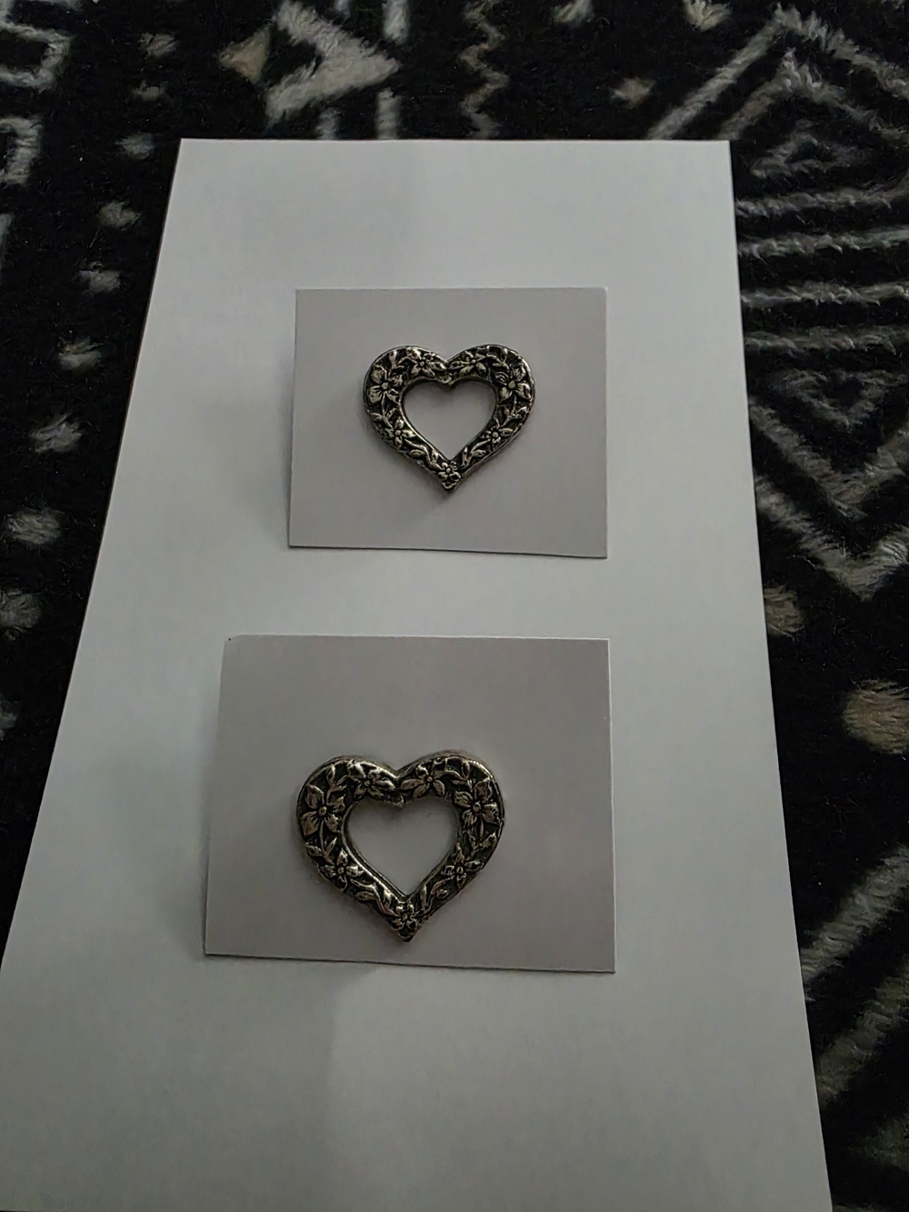 2 Vintage Heart Brooch Lot Silver Tone Floral Openwork Scarf Clip Pins